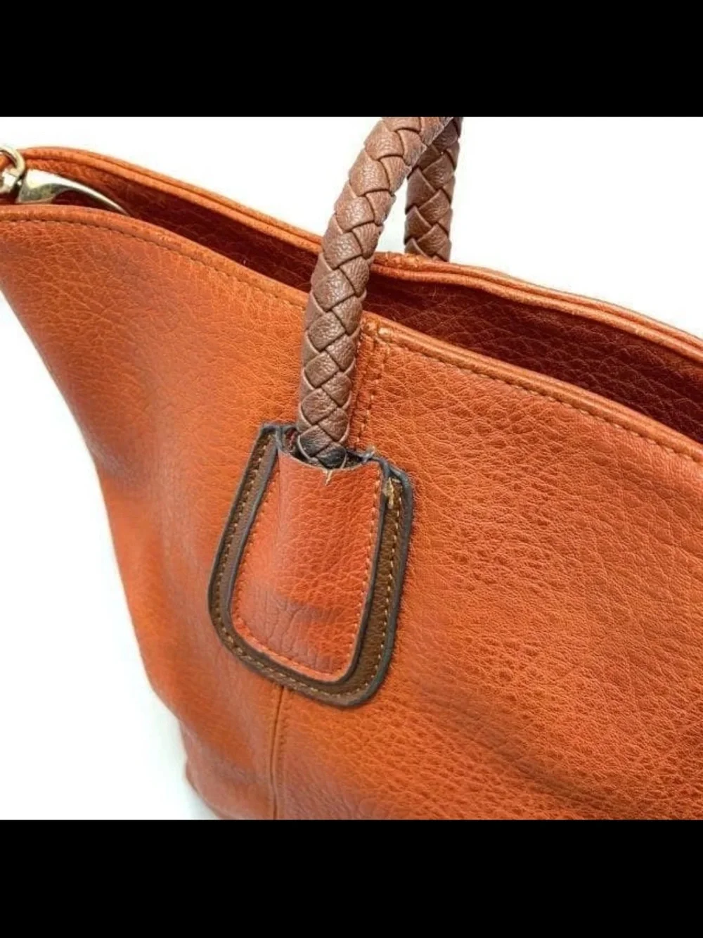 Mulberry Orange Leather Tote with Braided Brown Handles